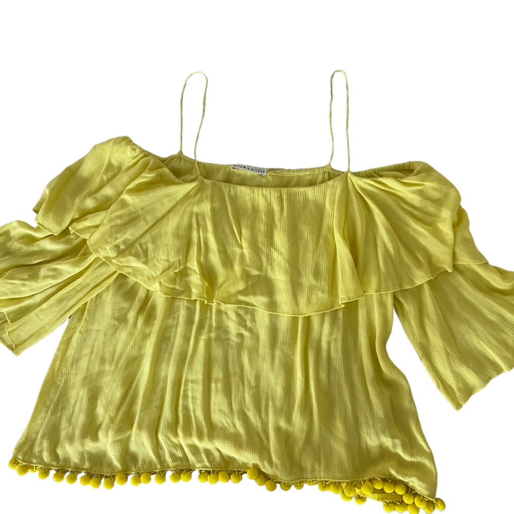 Alice + Olivia Yellow off shoulders summer vibe earthy cottagecore top - Picture 4 of 4